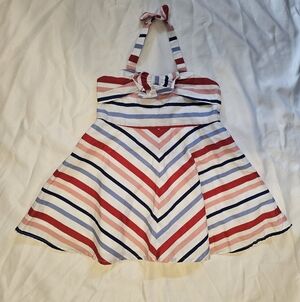 Janie And Jack Striped Halter Dress With Bow- Red White And Blue- 12-18 Month